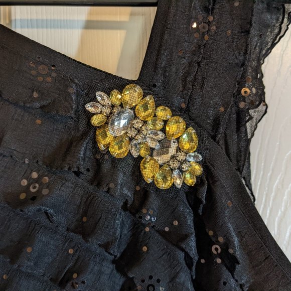 Signature Robbie Bee Black Tiered Sequin Dress w/Rhinestone Details - size L - Picture 4 of 11